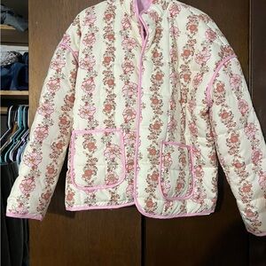 Floral Quilted Women's Jacket - Pink and Cream